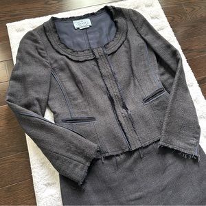 Authentic Prada Silk/Wool Tweed Navy Blue Suit, Size EU42 / Size 4